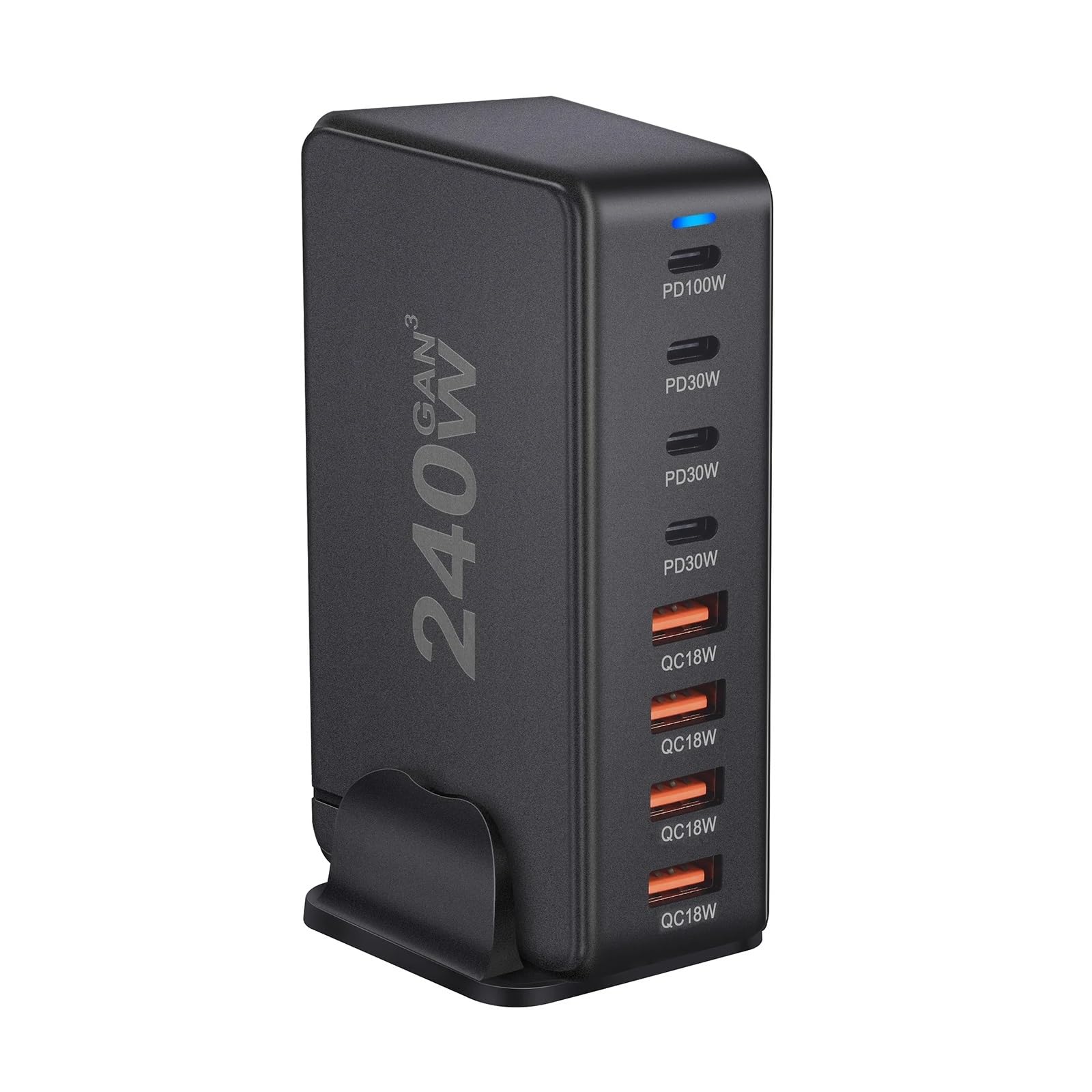 240W Desktop GaN Charger 8-port USB Type C PD Charger Fast Charge 3.0 USB Type C Fast Charger Mobile USB Charger(240W-U-K-White)