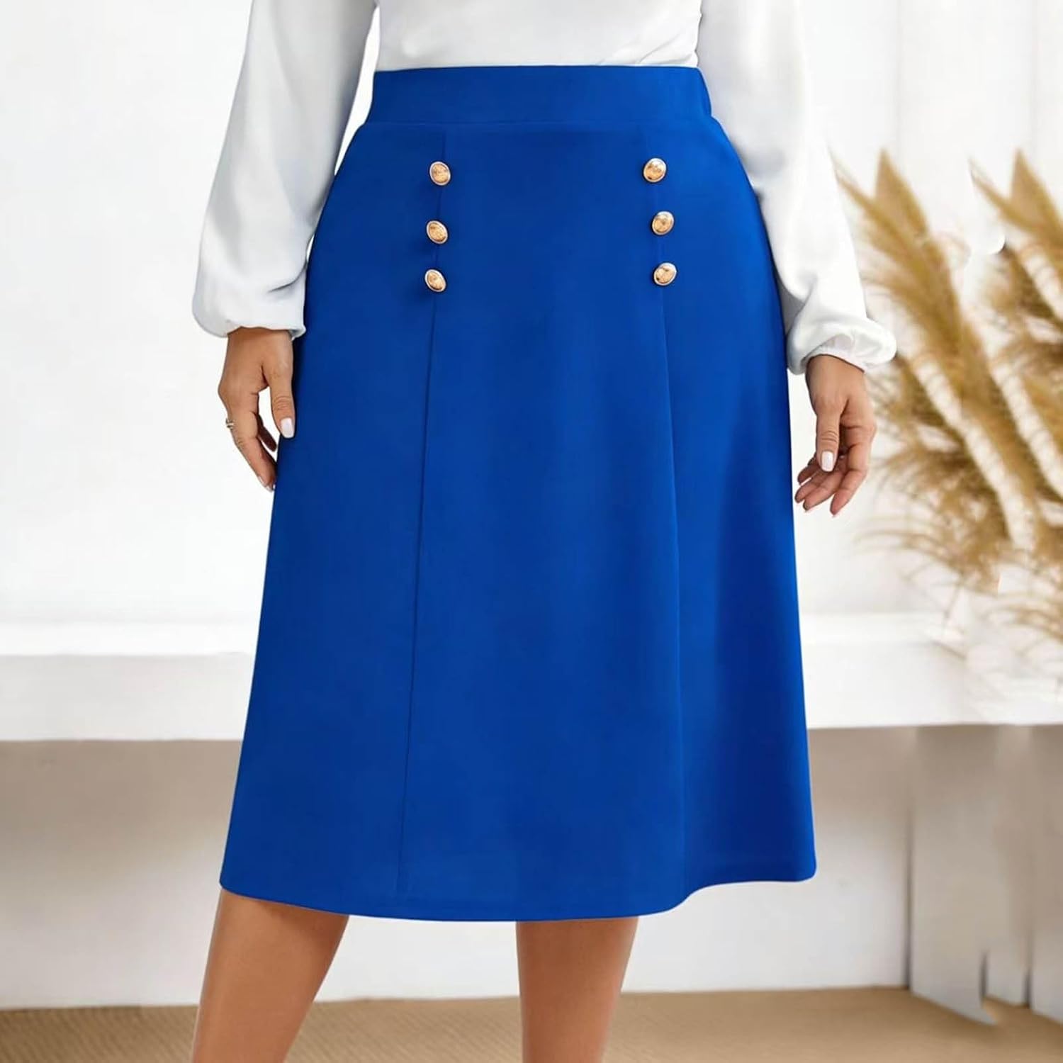 Women's Plus Size Midi Skirt Elegant High Waist Button Business Casual Pencil Skirts Fashion Work A-Line Outfits