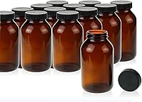 Vista 10 de PEKYBIO Paquete de 24 botellas de vidrio ámbar de boca ancha, capacidad de 3.4 onzas líquidas con tapa de rosca negra para aceites esenciales