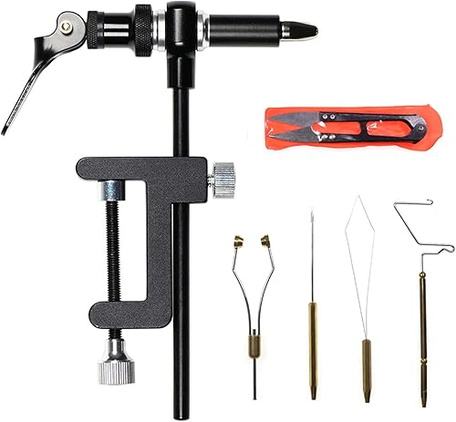 Lixada Kit de herramientas para atar moscas, 56 piezas con soporte de bobina de tornillo de banco para atar moscas, enhebrador, aguja, látigo,