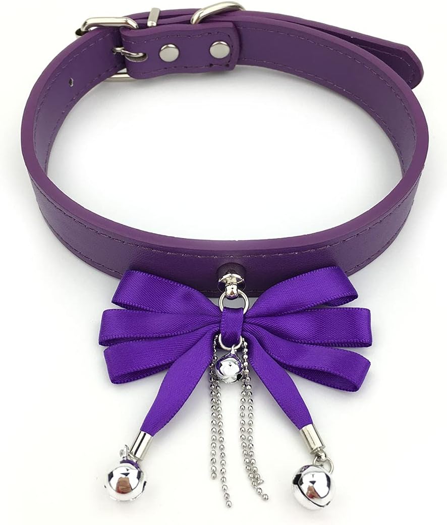 Succuba Handmade Leather Bow Chain Choker Punk Gothic Collar Necklace for Women and Men