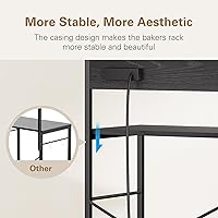 Vista 17 de Estante para panaderos con 3 tomas de corriente, soporte de microondas de 4 niveles con almacenamiento, estante de cocina independiente de 23.6