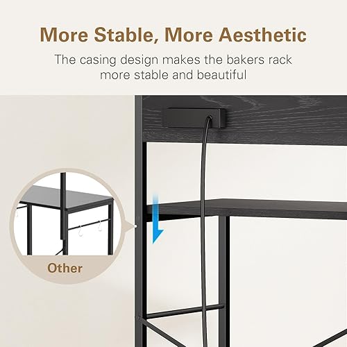 Miniatura 3 de Anycoo Estante para panaderos con 3 tomas de corriente, soporte de microondas de cocina de 4 niveles con almacenamiento, soporte de cocina