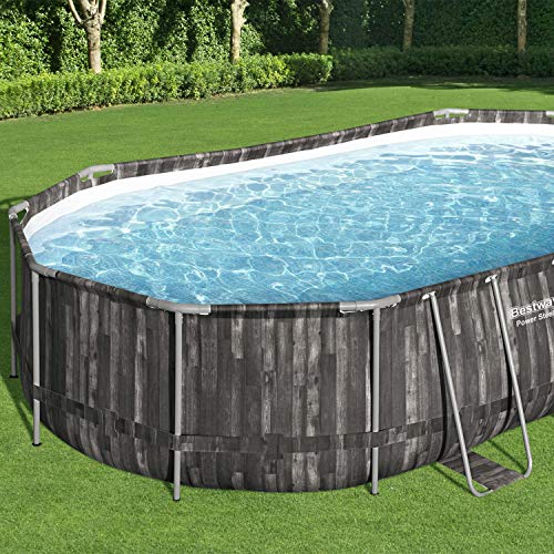Bestway Power Steel 20' X 12' X 48" Oval Metal Frame Above Ground Outdoor Swimming Pool Set With 1500 Gph Filter Pump, Ladder, And Pool Cover #TOP5