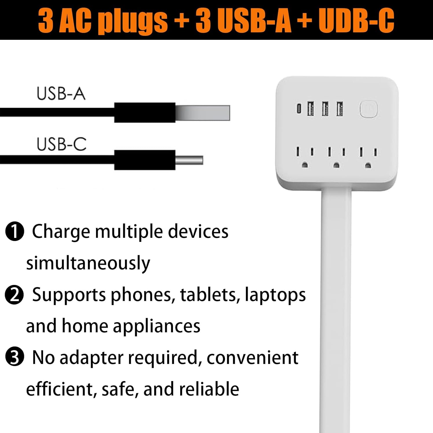 Outlet Extender Stick, Electrical Outlet Extender with Power Switch, 3 AC 3 USB-A 1 USB-C Ports, 17-26" Extendable 180° Rotating for Bedside Behind Couch & Tight Spaces