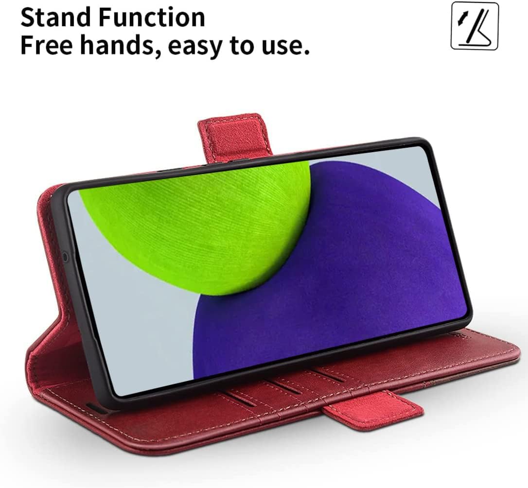 KEZiHOME for Samsung S22 Ultra Case, Genuine Leather [RFID Blocking] Galaxy S22 Ultra Wallet Case Card Slot Flip Magnetic Stand Phone Cover Compatible with Samsung Galaxy S22 Ultra (2022) (Red/Brown)