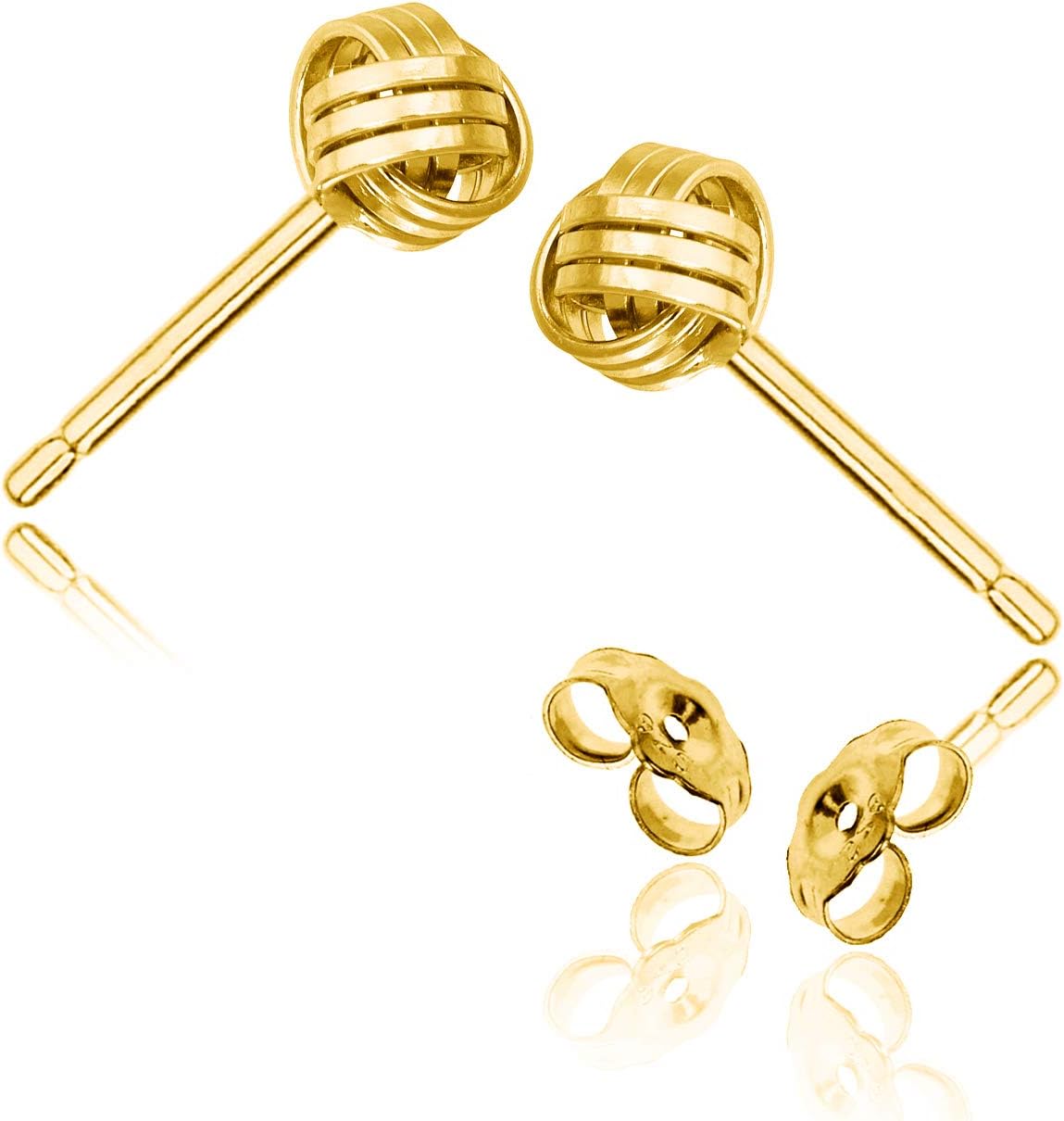 Solid 925 Sterling Silver 5mm Love Knot Stud Earrings | Gold Plated Classic Love Knot Twist | Hypoallergenic | Secure Friction Back Closure | High Polished Stud Earrings - Image 2
