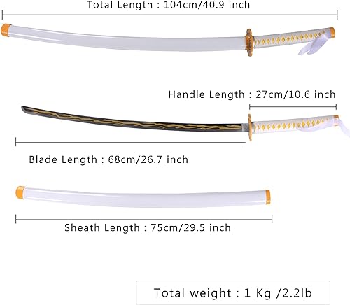 Vista 9 de Bowen - Espada de anime Demon Slayer, Tanjirou Rengoku Samurai, 40.5 pulgadas de acero al carbono real Espada Inosuke 2 piezas