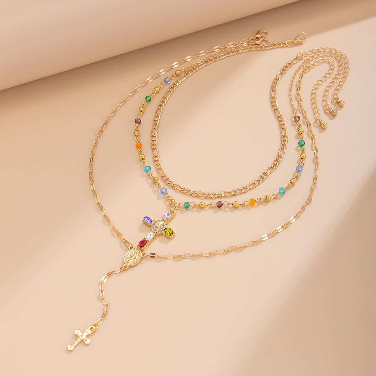 Cross Necklace for Women Gold Long Chain Layered Cross Crystal Pendant Statement Necklace Summer Beach Boho Jewelry - Image 6