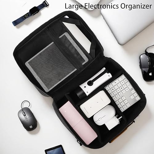 Miniatura 7 de Estuche organizador de electrónica grande, bolsa de accesorios para cables con correa para el hombro, bolsas de cable de doble capa para archivos de
