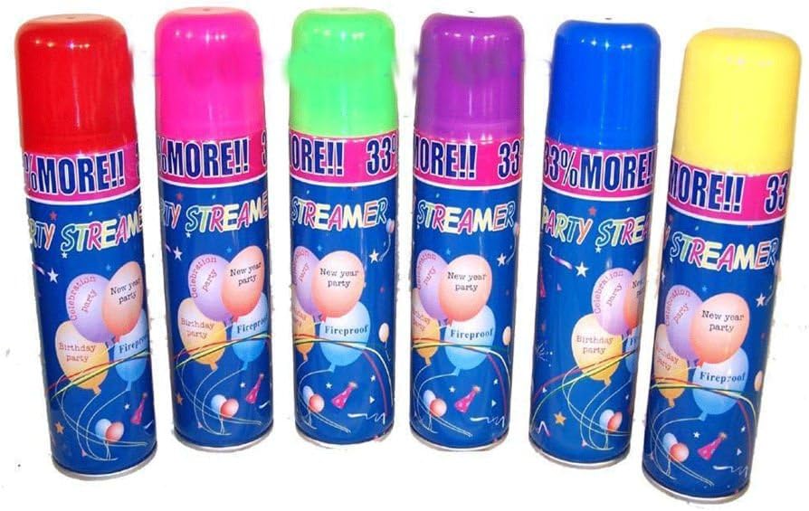 6 Cans Fun Silly Party Crazy String Streamer Spray Cans Weddings Birthday