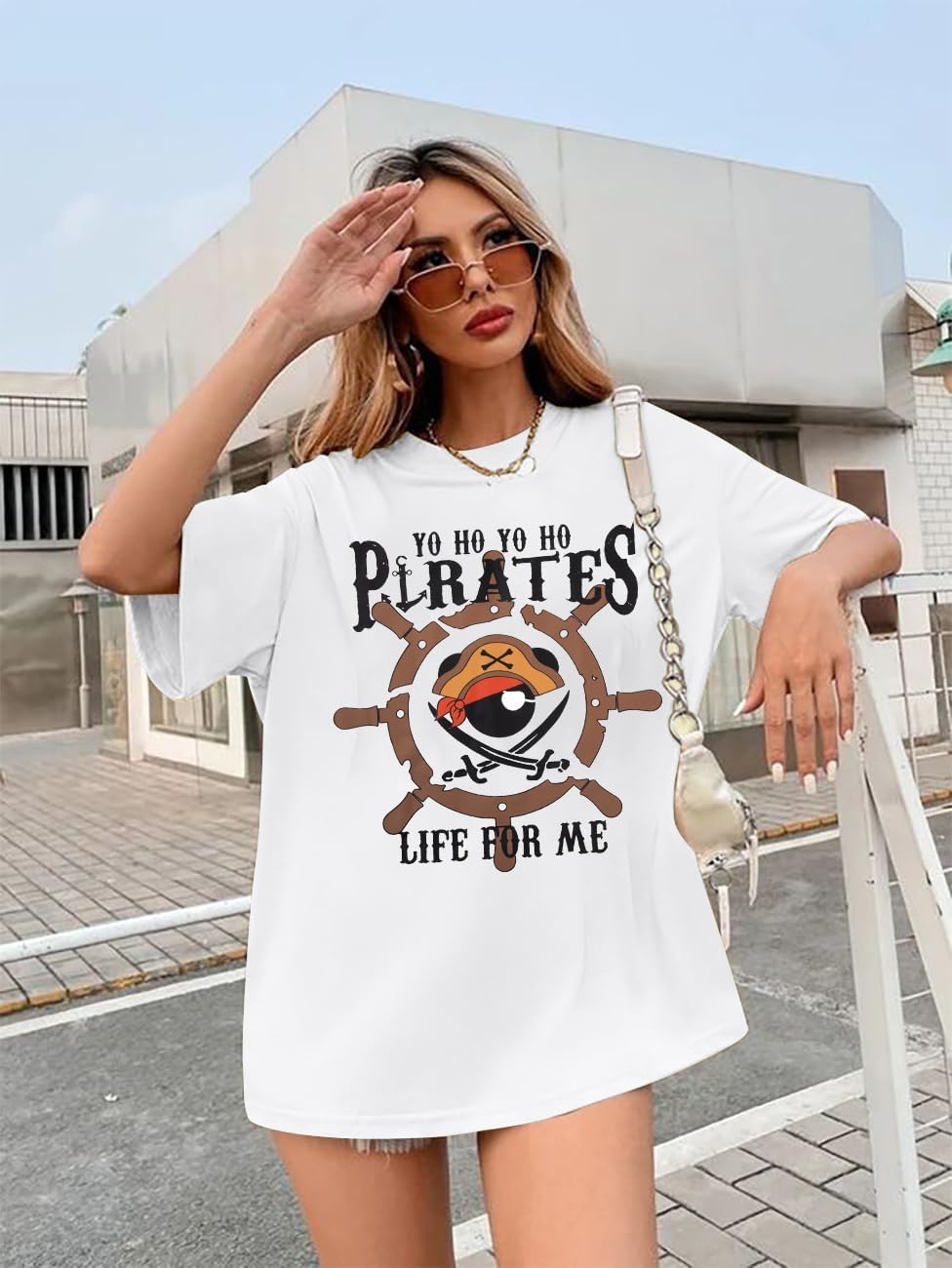 Pirate Shirts Women Yo Ho Yo Ho A Pirate Life for Me Graphic Tee Oversized Family Cruise Trip Causal Tee Top - Image 3
