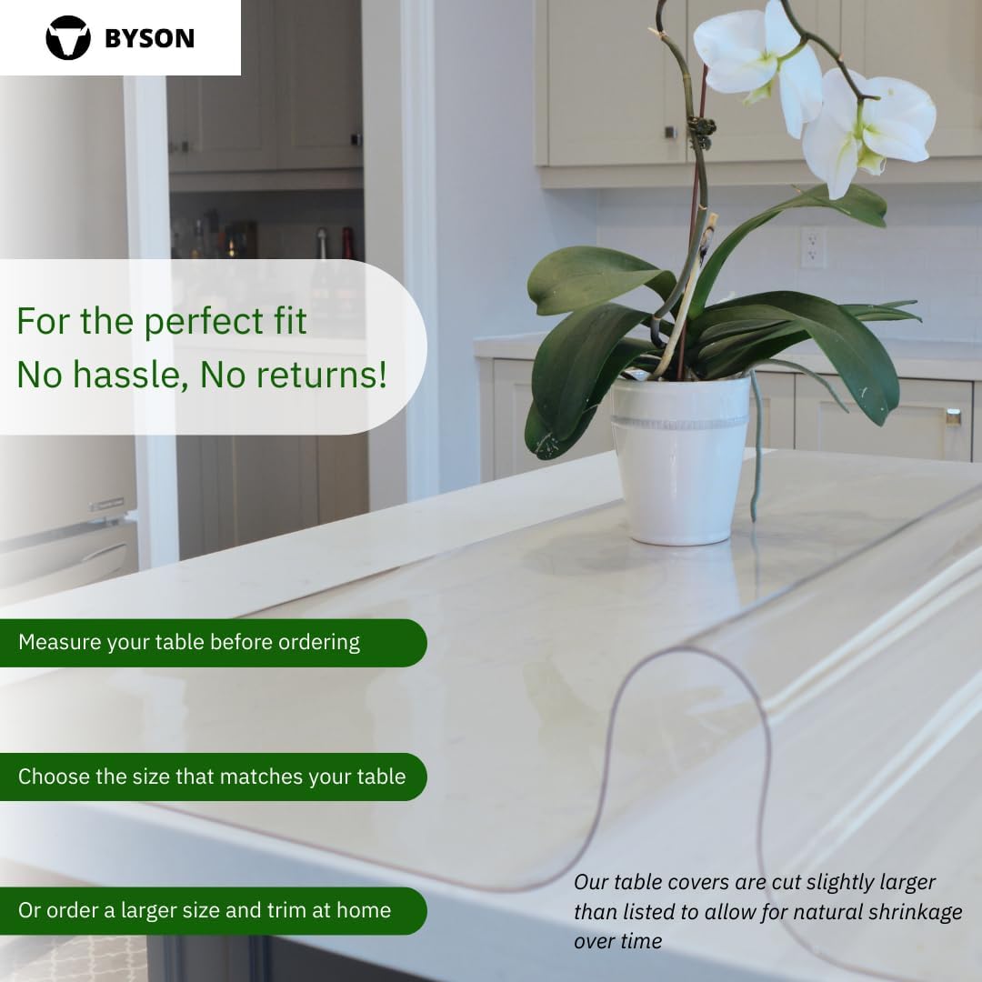 Byson Clear Dining Table Protector – PVC Table Cover Protector for Dining Room Table, Waterproof Vinyl Plastic Cover – Transparent, Thick, Easy Clean – 40 x 40 in, 2mm Thickness