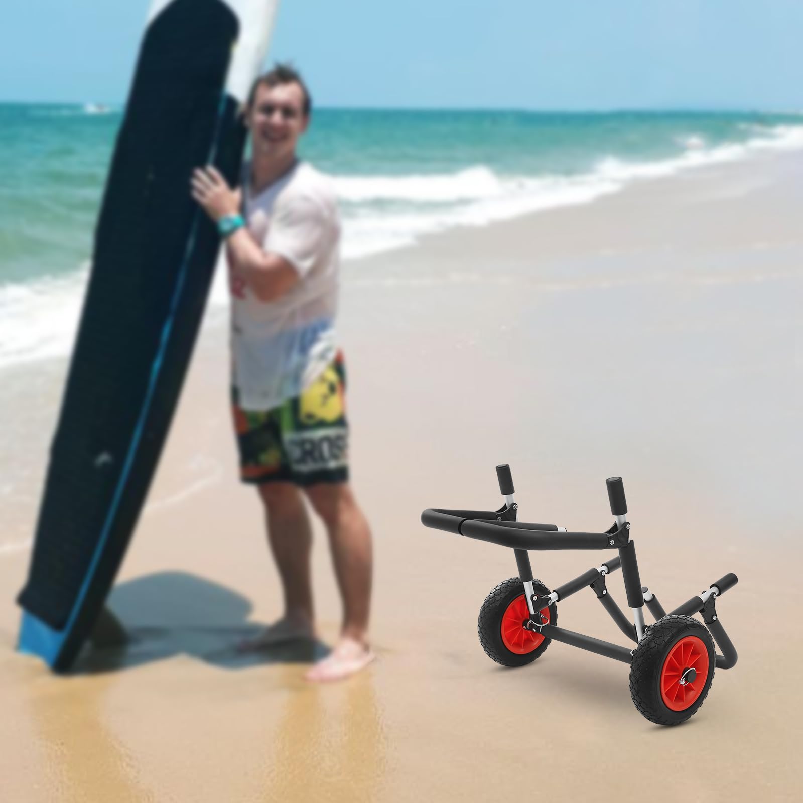 Deska surfingowa, wózek transportowy, wózek transportowy SUP, wózek rowerowy, wózek do noszenia deski surfingowej, paddleboardingu, garażu, łodzi (czarny + czerwony)