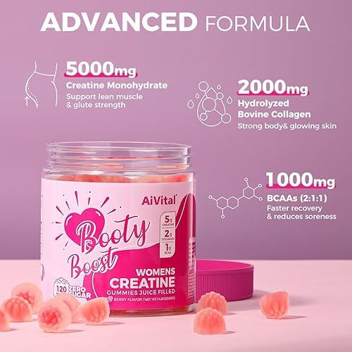 Miniatura 3 de AiVital Gomitas de creatina para mujeres, 5000 mg de monohidrato de creatina para mujeres+2000 mg de colágeno+1000 mg de BCAA, soporta músculos