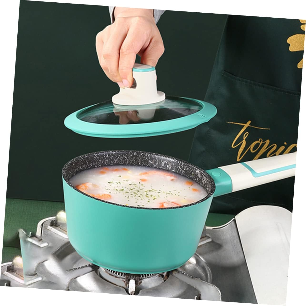 ミルクポット ブラックパン ブラックシリコン調理器具 蓋付きステンレススチールソースパン コンロ調理ポット ステンレススチールポット