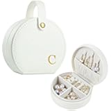 Travel Jewelry Case, Elegant Half-Moon Design with Golden Accents, Detachable Handle, White Personalized Accessory Organizer, Fashion-Forward Gift for Women and Teens(C)