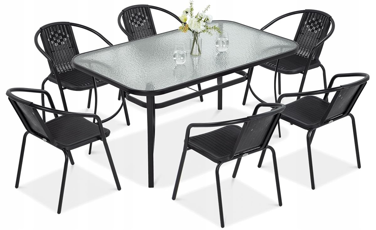 Zestaw Mebli Jadalnianych Focus Garden Ogrodowych Simple Stół 150x90cm 6x Krzesło Grafit 1 szt