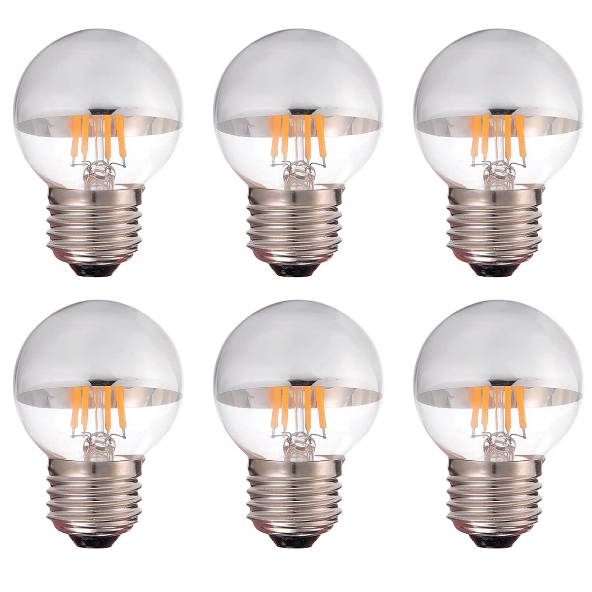 (6 szt.) Żarówki LED Półchromowane, Żarówki Edisona w stylu vintage z podstawą E26/E27, Żarówka G45 z odblaskiem półsrebrnym, Źródło światła lampy Magic Bean, 4W Możliwość ściemniania 2700K