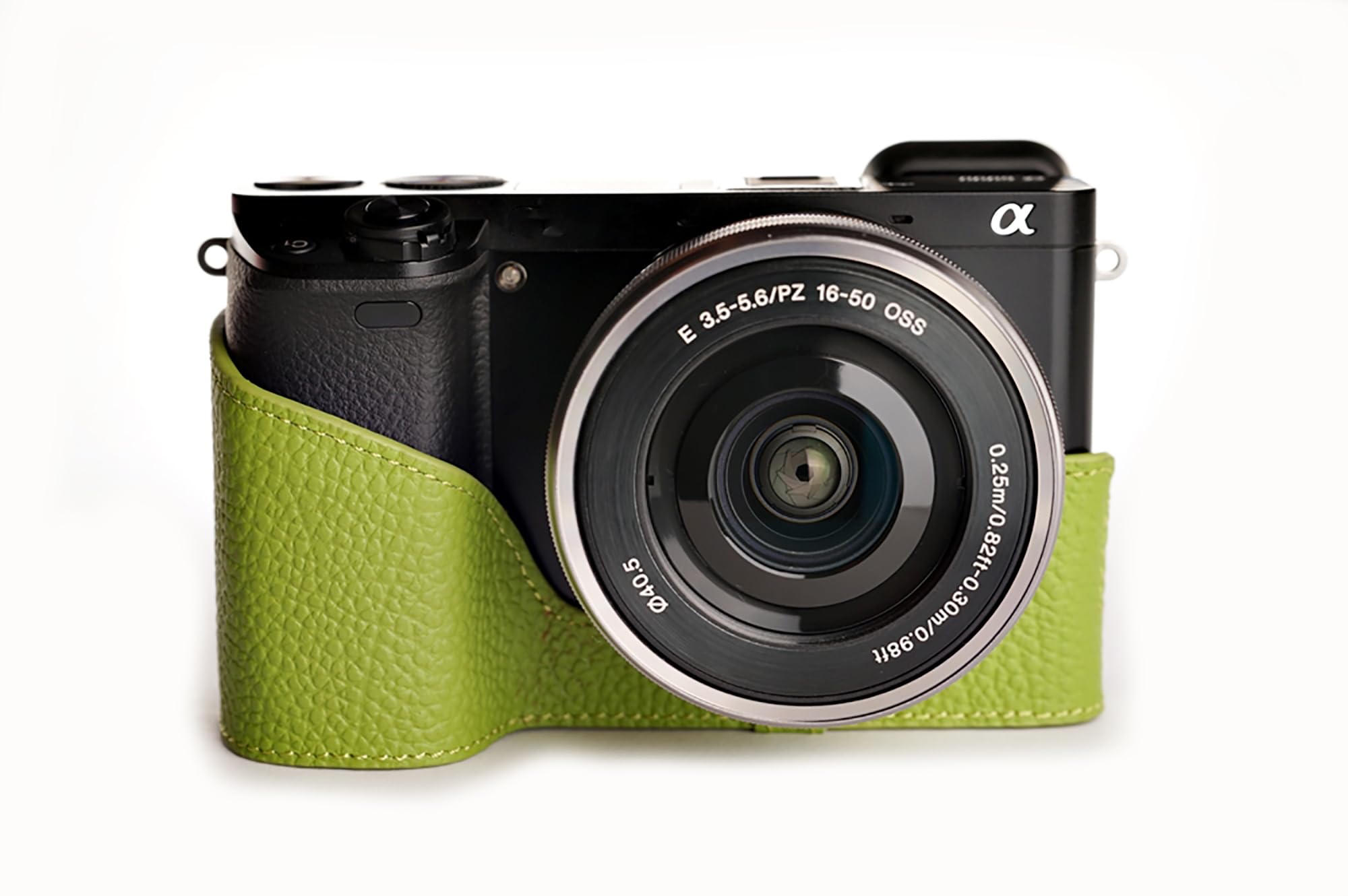 Housse en cuir véritable pour Sony A6000 demi-coque artisanale vert - 2