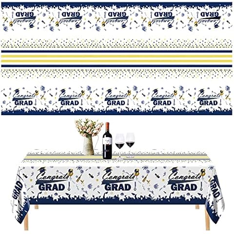 Graduation Tablecloth 2022 | Graduation Party Decorations 2022 | 1 Pack Large Size Plastic 54"x108" Congrats Grad for Class of 2022- (Blue-White) Cover