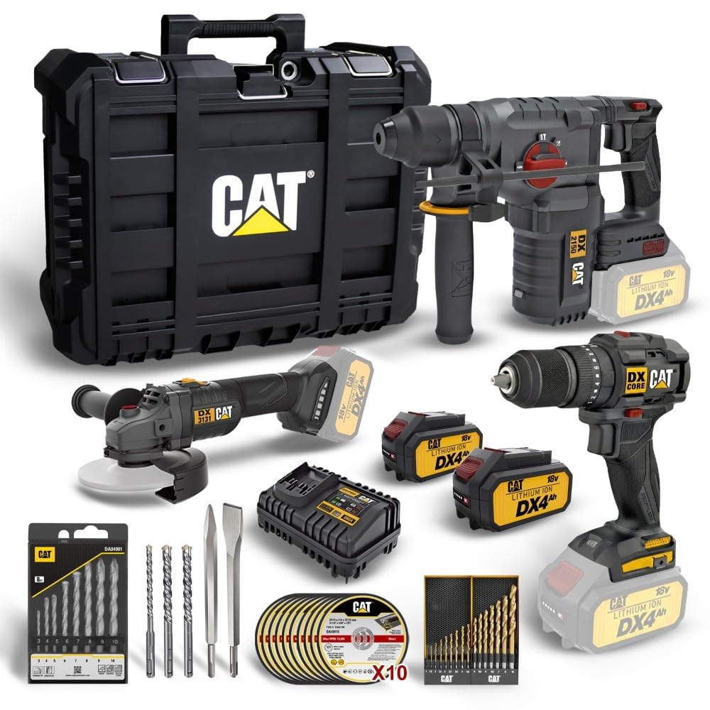 CAT DXK302 18V Şarjlı Kombo Set, 3 Parça Kömürsüz Profesyonel Elektrikli El Aletleri, 4.0Ah Li-ion, 50Nm Tork, 39 Parça Aksesuar