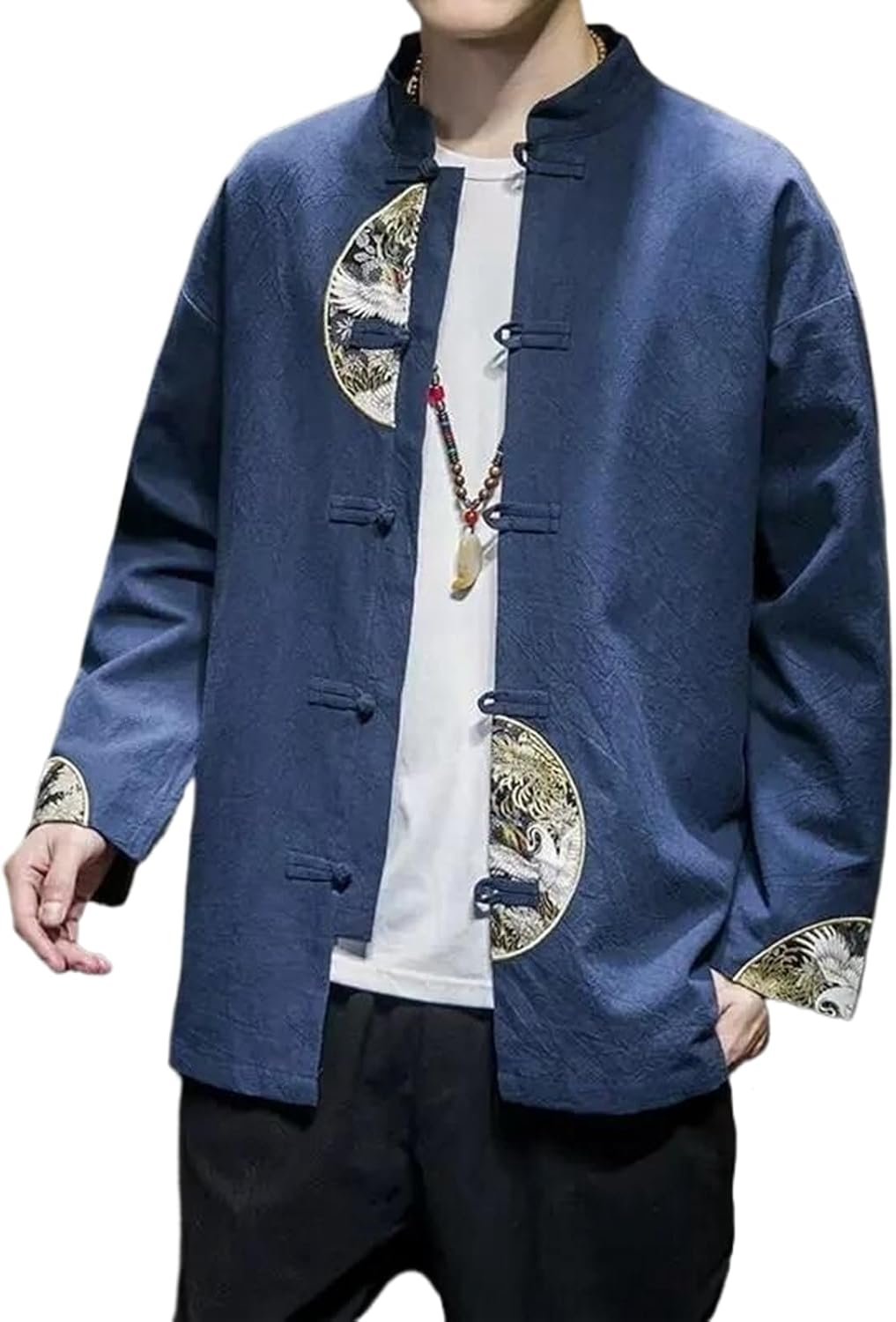 Chinese Style Men's Embroidered Jacket Long Sleeve Buckle Tang Suit Traditional Clothing