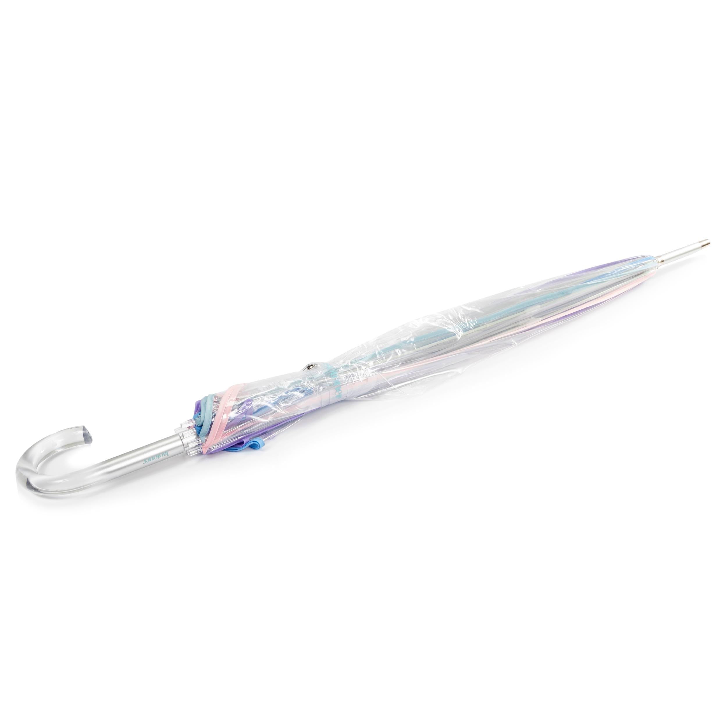 Isotoner Regenschirm Spazierstock, transparente Glocke, Windwiderstand, Pvc/graureiher