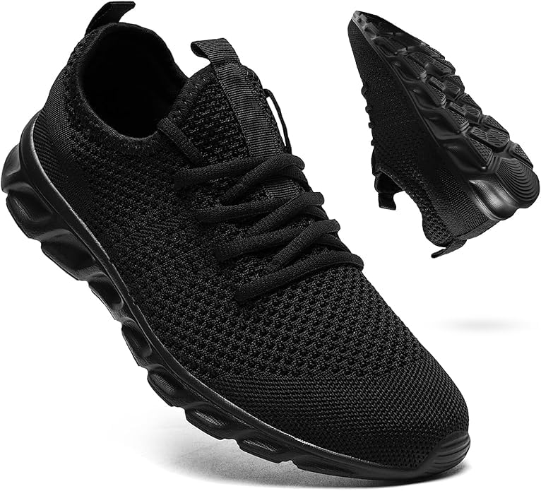 WCIDFY Running Workout Shoes Unisex Breathable Tennis Walking Shoes Slip on Gym Sneakers Daily Footwear Traveling Black 12 Women/11 Men