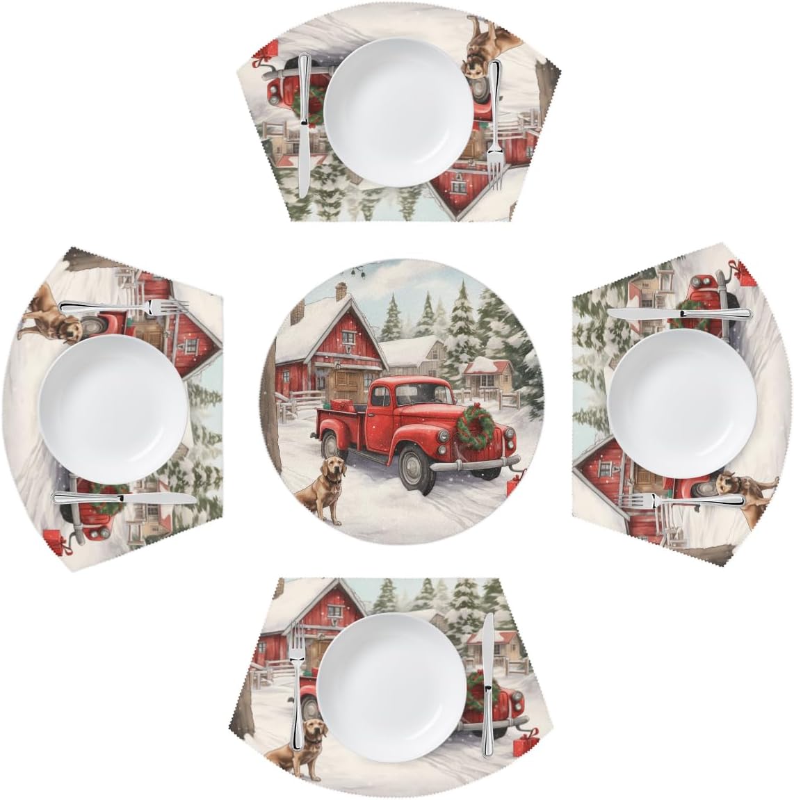 DJYQBFA Christmas Round Placemat Set of 5 Wedge Placemat Centerpiece