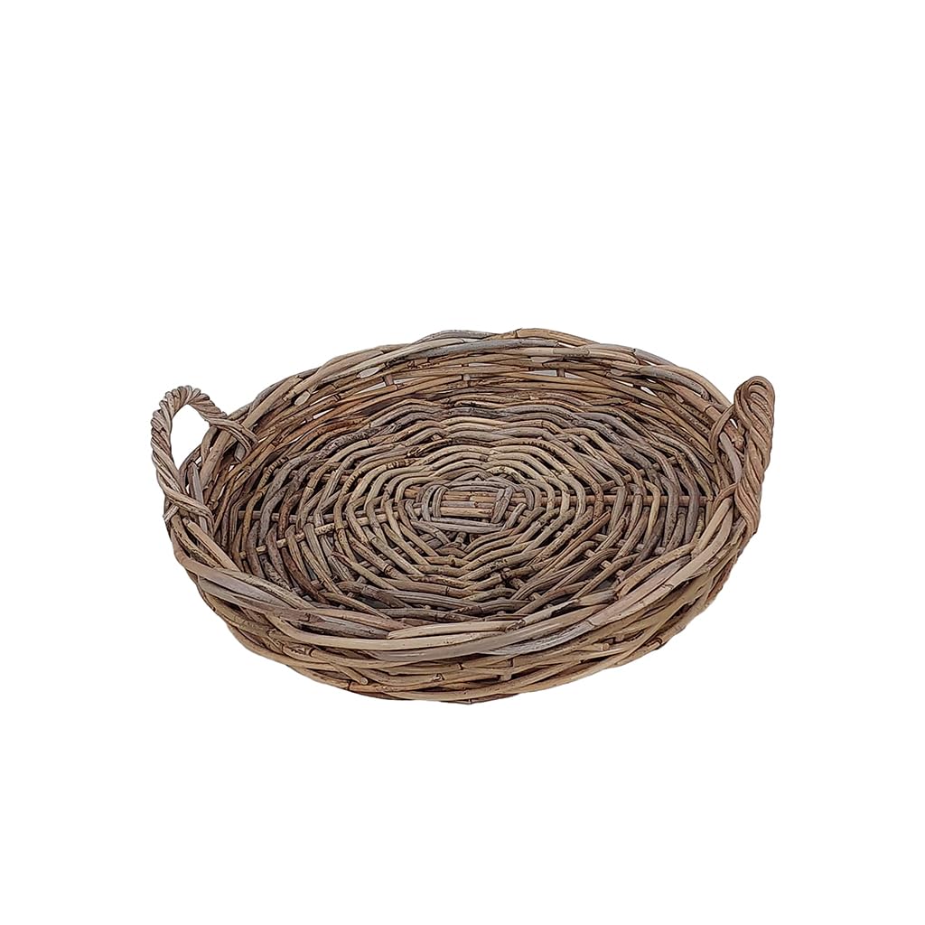 Willow Wicker Rattan Serving Tray with Handles Round Platter (Small)