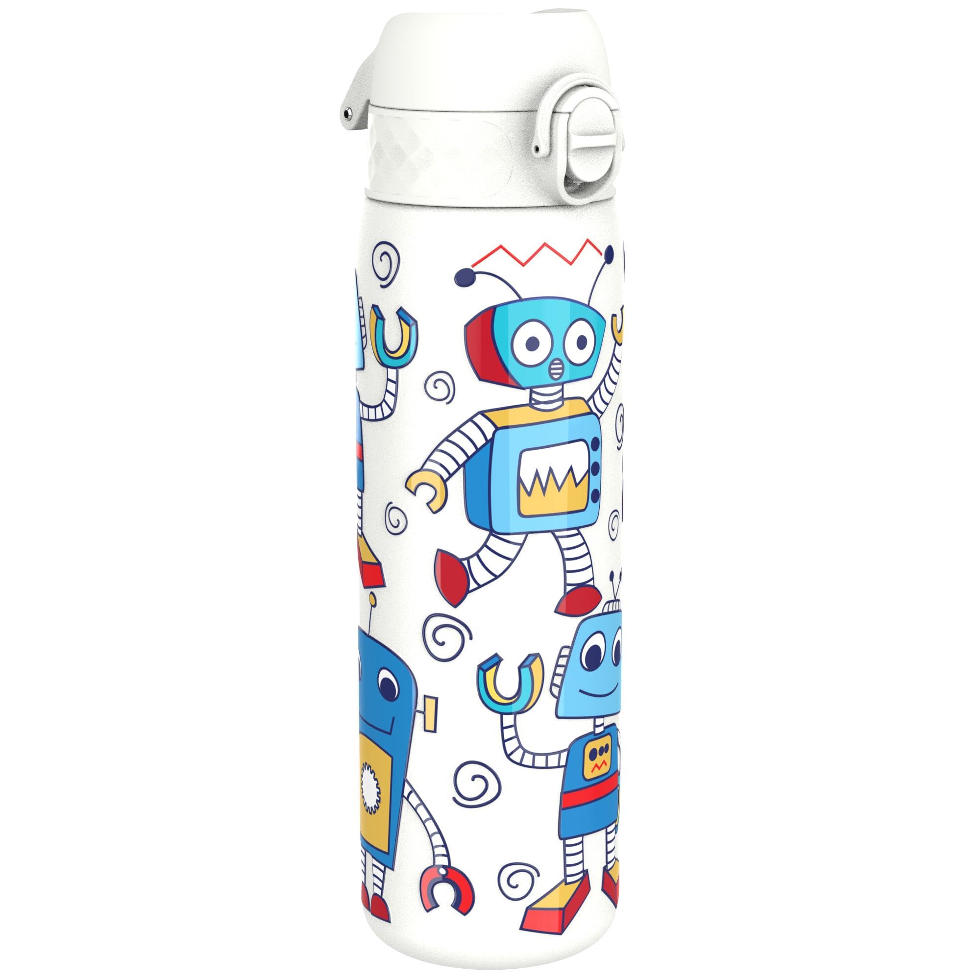 ION8 Vacuum Insulated Steel Water Bottle, 500 ml/17 oz, Leak Proof, Easy to Open, Secure Lock, Dishwasher Safe, Fits Cup Holders, Carry Handle, Scratch Resistant, Metal Water Bottle, Robots