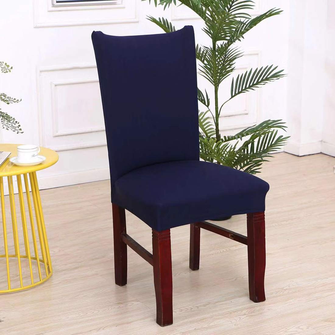 House of Quirk Polyester Spandex Plain Chair Cover Stretch Removable Washable Short Dining Chair Cover Protector Seat Slipcover (Dark Blue, Pack of 2) 1