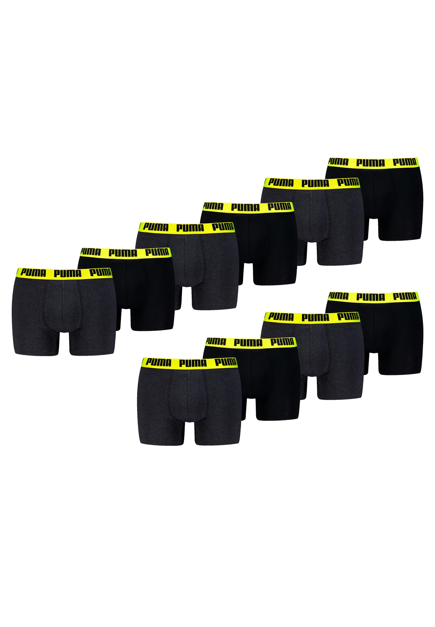 PUMA Boxer Boxershorts Men Herren Everyday Unterhose Unterwäsche 10er Pack, Farbe:Dark Grey Melange/Yellow, Bekleidungsgröße:M