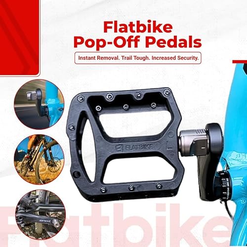 Flatbike Quick-Release Bike Pedals for Mountain Bikes and E-Bikes | Space-Saving, Destruction Tested, Removable Pop-Off Pedals, Compatible with All Bikes (4" x 4")
