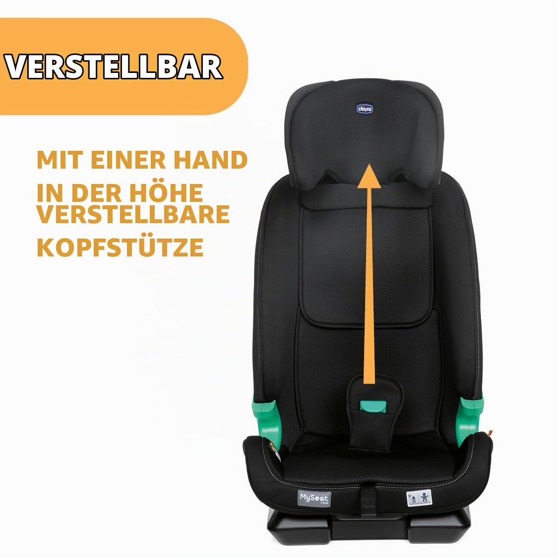 Chicco MySeat, Autositz, mit Isofix-System, Verwendung mit Integrierten Gurten mit Autogurten, Liegend, Höhenverstellbar, ECE R 129/03 - L Size Zugelassen, 76-150cm, ab 15 Monaten