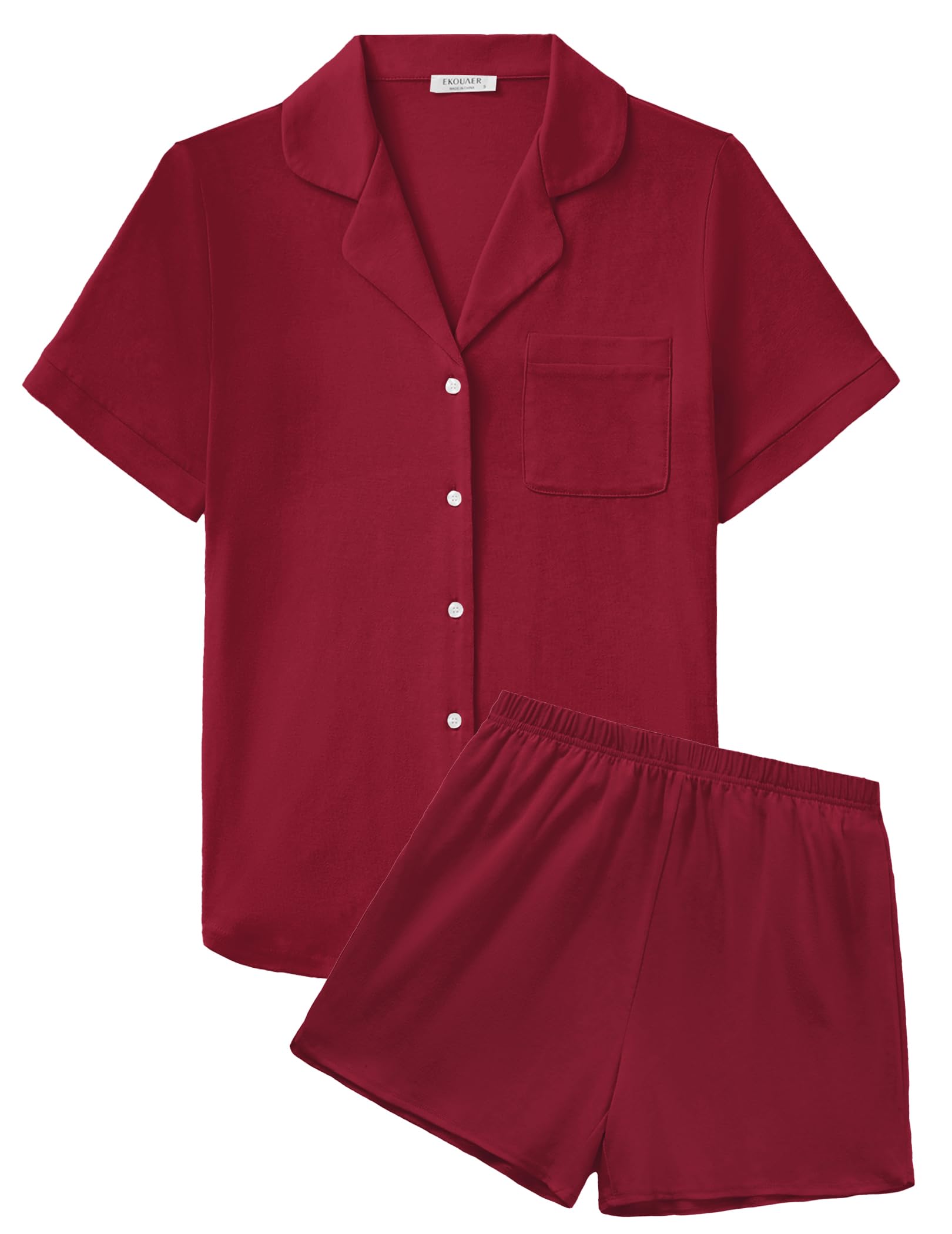 Ekouaer Cotton Pajamas for Women Set Short Sleeve Sleepwear Soft Button Down Pj Loungewear