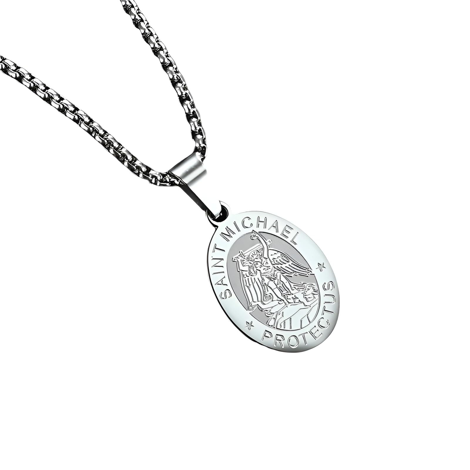 LYGBAOFUL Naszyjnik ze srebra próby 925 Świętego Michała dla kobiet i mężczyzn, naszyjnik z medalionem religii, łańcuszek Amulet ochrony wiary, wisiorek męski