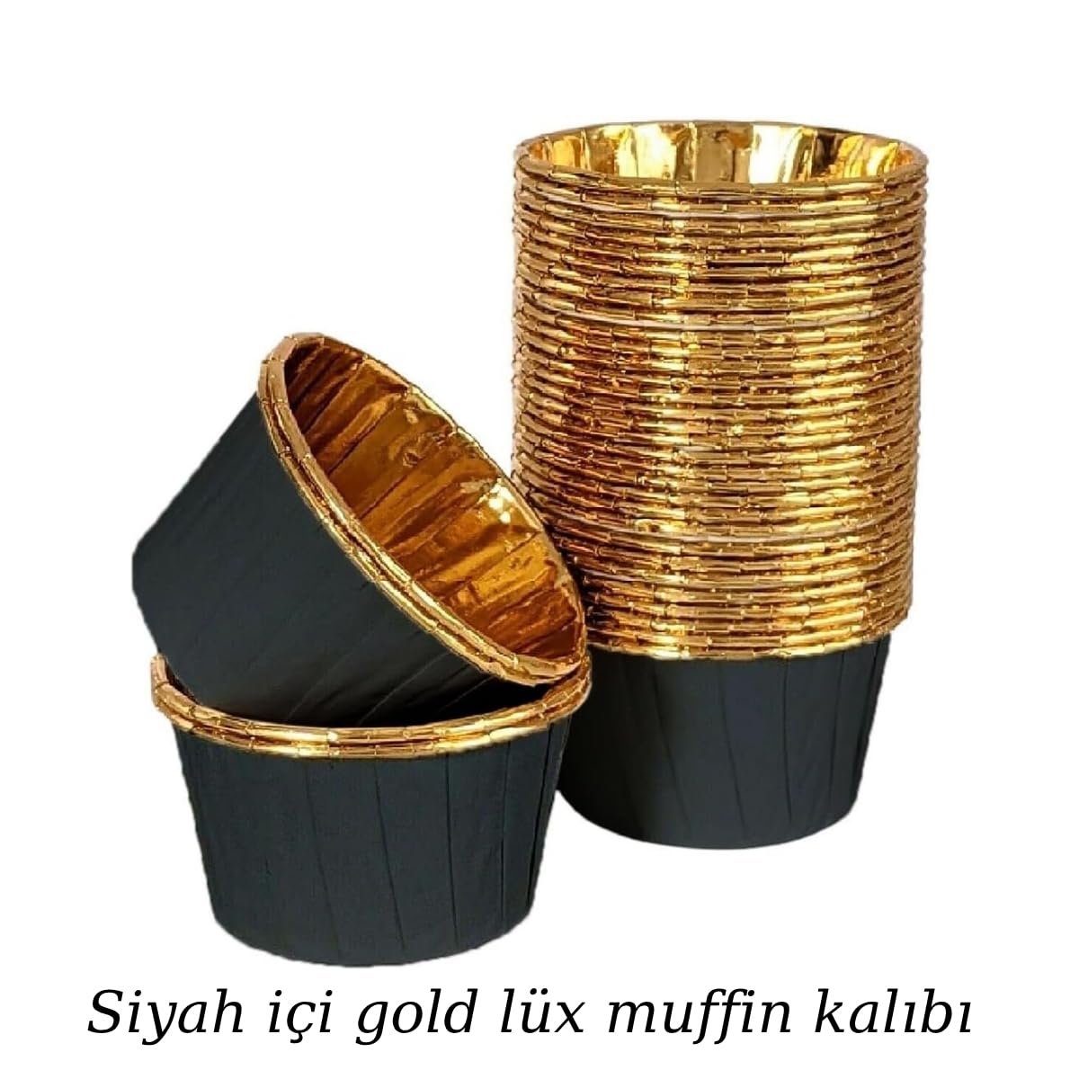 25’li Muffin Kek Kalıbı – Siyah Dış Gold İç Lüks, Isıya Dayanıklı, Şık ve Tek Kullanımlık Cupcake Kalıbı