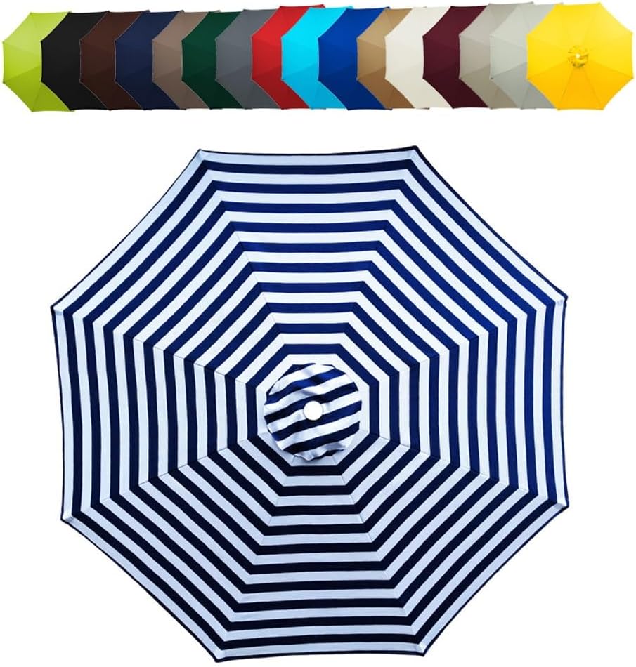 HCZION Market Umbrella Canopy 6 Ribs/8 Ribs Replacement Umbrella Canopy Garden Umbrella Replacement Top, Waterproof Parasol Top Cover (Color : Striped Blue, Size : 6Ribs-270cm/9ft)