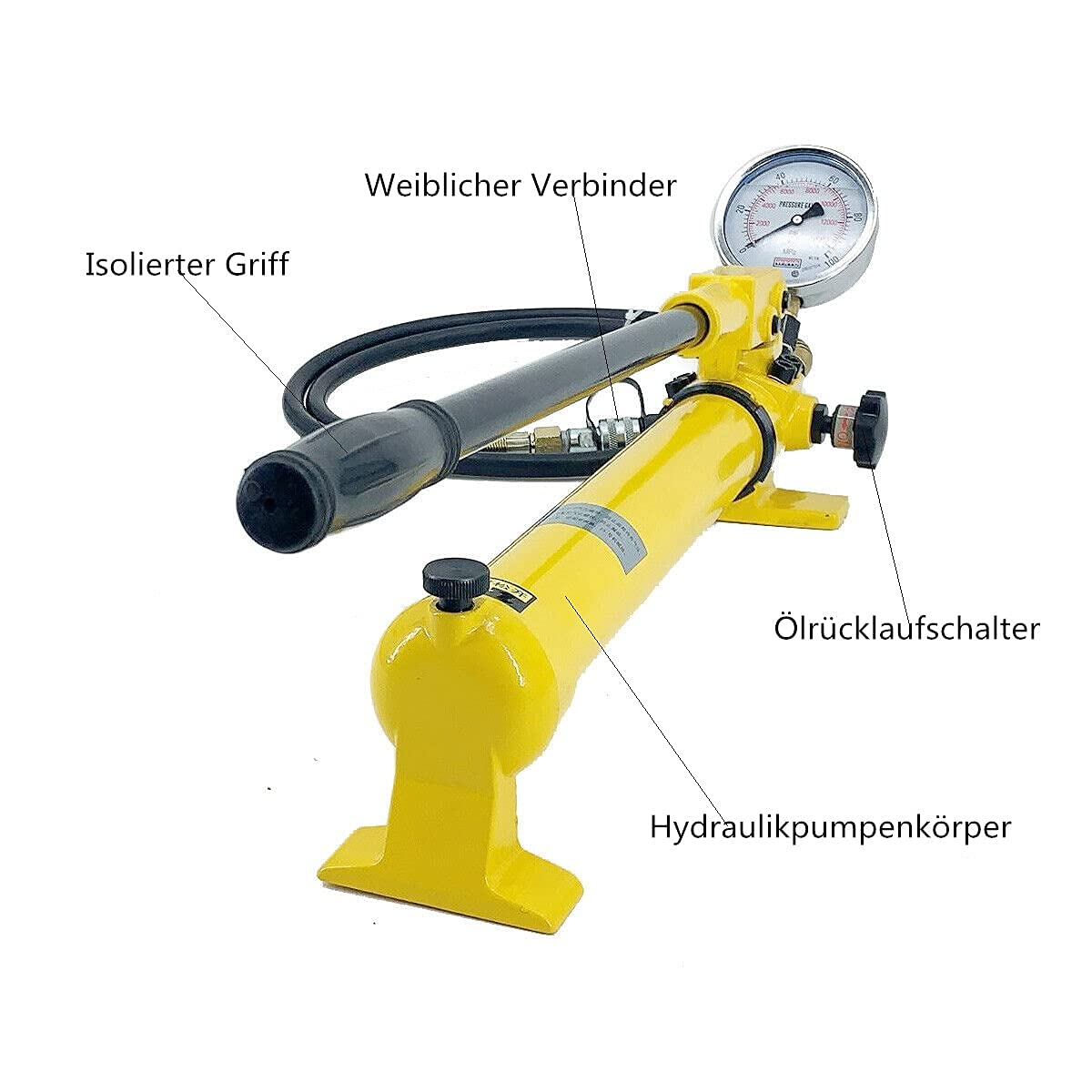 Hydraulik Handpumpe, 700bar Hydraulikpumpe mit Manometer, CP-700 900ccm Manuelle Hydraulikpumpe, 2 stufige hydraulische Druckpumpe mit Handhebel 4 Fuß Schlauch für Richtsatz Druckzylinder
