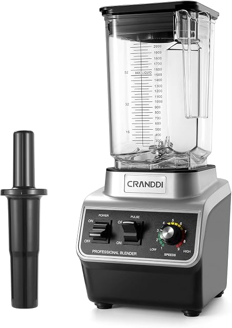 CRANDDI Professional Smoothie Blender, 80oz Countertop Blenders for Smoothies, Shakes & Ice Crushing, 1500W Compact Commercial Kitchen Blender with Stainless Steel Blade, 120V, K96