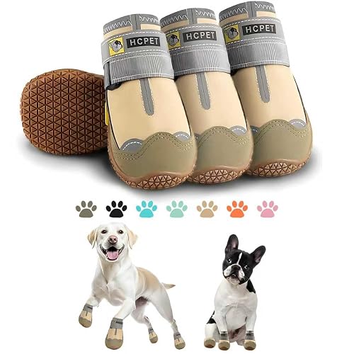 Hcpet Anti-Slip Dog Booties with Reflective Straps (Size 6 Khaki)