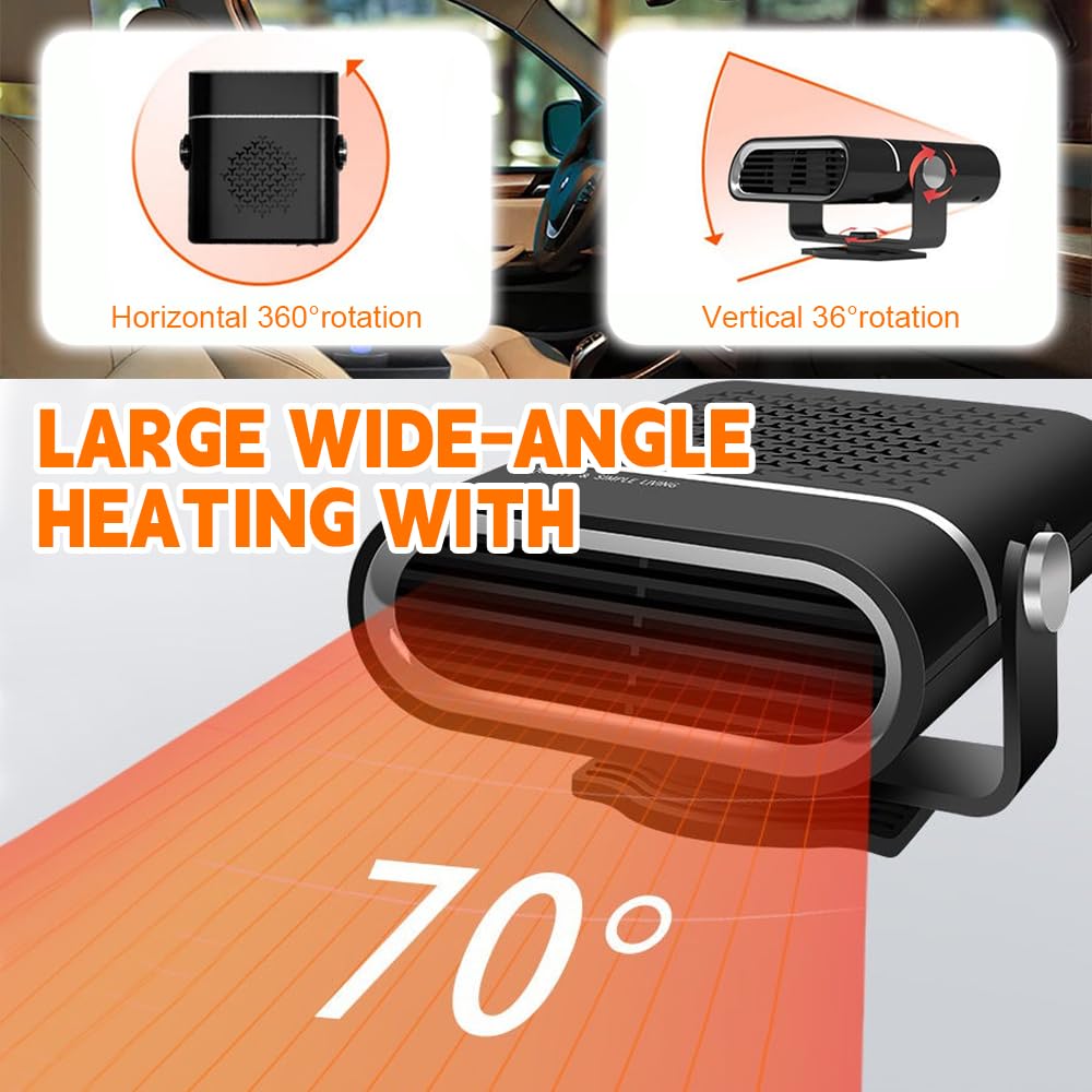 Calentador De Coche, 12V, 150W Calefactor De Coche, 2 En 1 Calentador Portátil para Coche, Calefactor para Coche, Enchufe Mechero, Giratoria 360°, Desempañar Y Ventilar para Coches, SUV