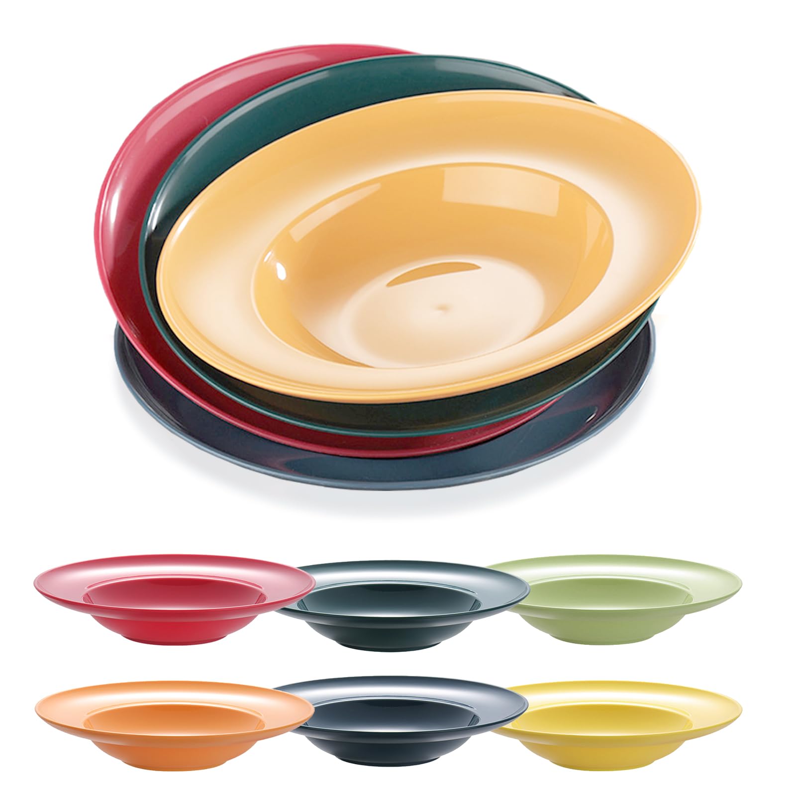 Set di 6 Piatti da Pasta Servizio Piatti Moderni Semplice e Bello Piatti Fondi Plastica Riutilizzabile Piatti Piani per Pasta Insalate Bistecche (23cm, 300ml)