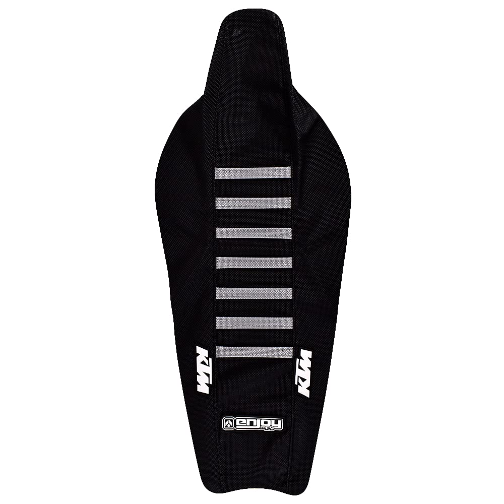 Enjoy Mfg Seat Cover - Compatible Fit for 2016-2018 KTM SX - SXF 125-450 - KTM Logo - #143 (All Black/Silver Ribs)