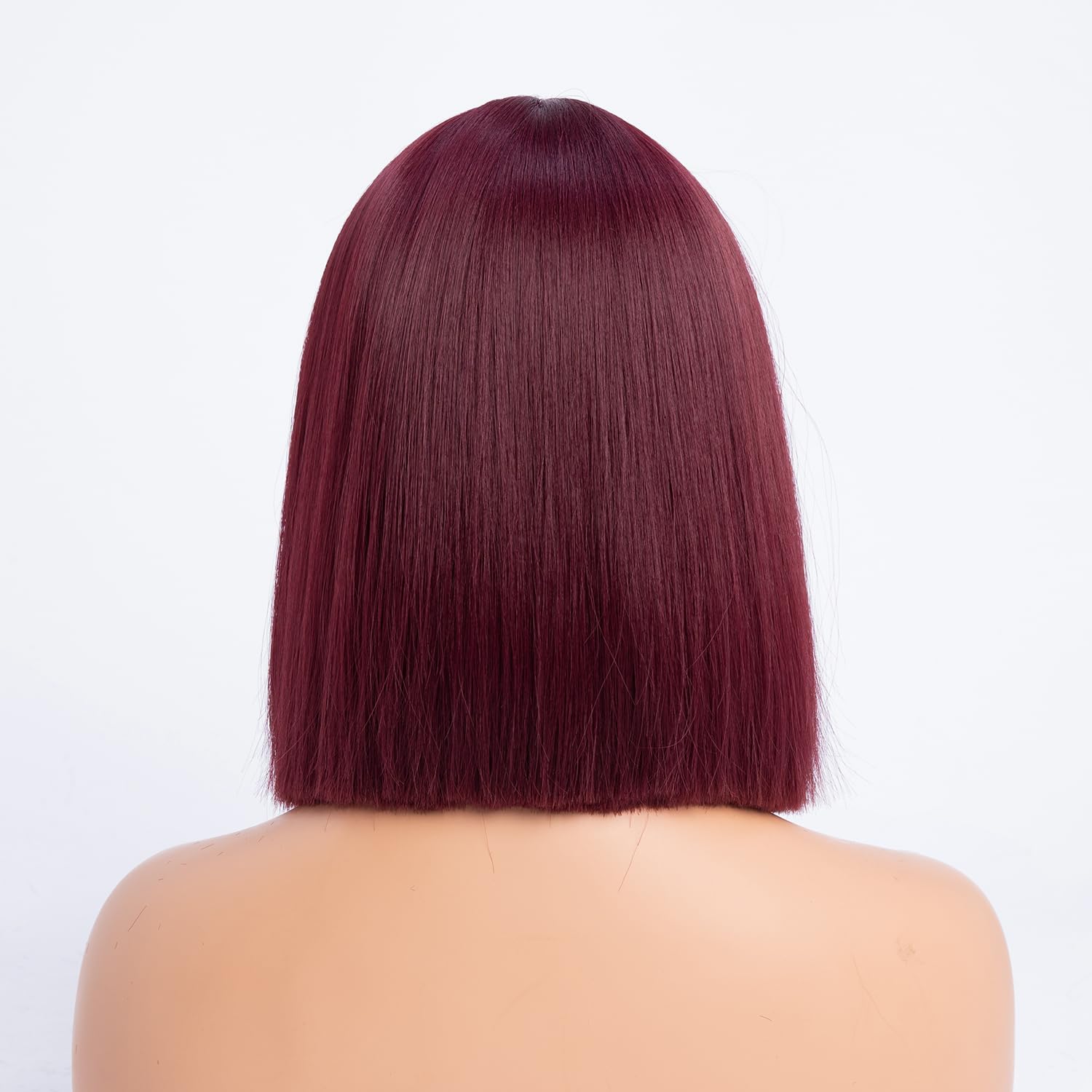 SIMKAYLEE Short Wine Red Bob Fringe Wigs for Women Shoulder Medium Length Burgundy Straight Synthetic Wig with Bangs for Cosplay Costume Anime Fancy Dress Party Halloween Daily Use (12 Inch) - Image 2