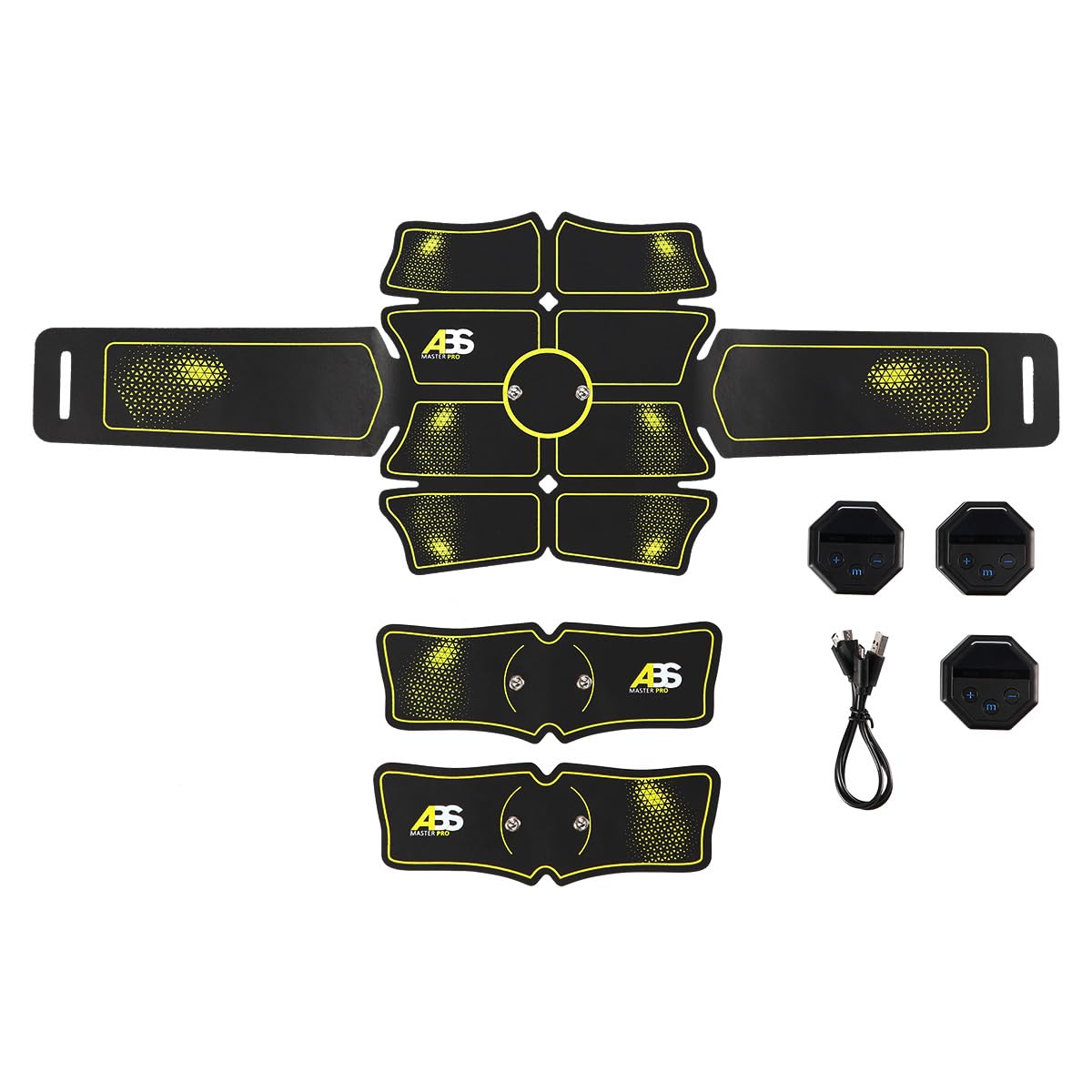 ABS Master Pro Super EMS Bauchmuskeltrainer Set | Elektrischer Muskelstimulator mit 3 Gürteln | 10 Programme & 20 Intensitätsstufen | Muskelaufbau, Regeneration & Massage | Für Damen & Herren