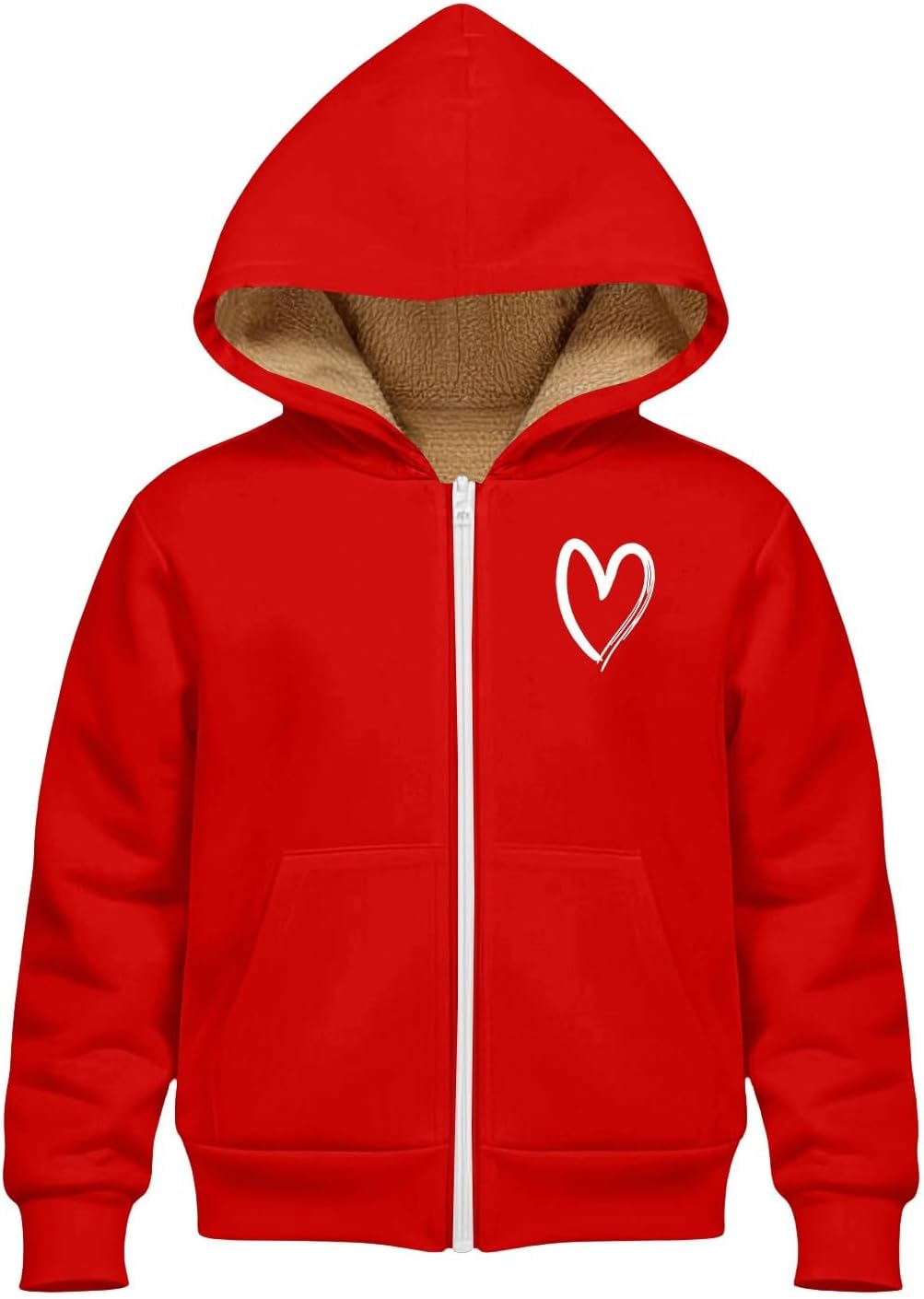 Boys Girls Cute Heart Hoodies Zip Up Fleece Lined Sweatshirt Valentines Day Preppy Sweater Teen Spring Long Sleeve Clothes