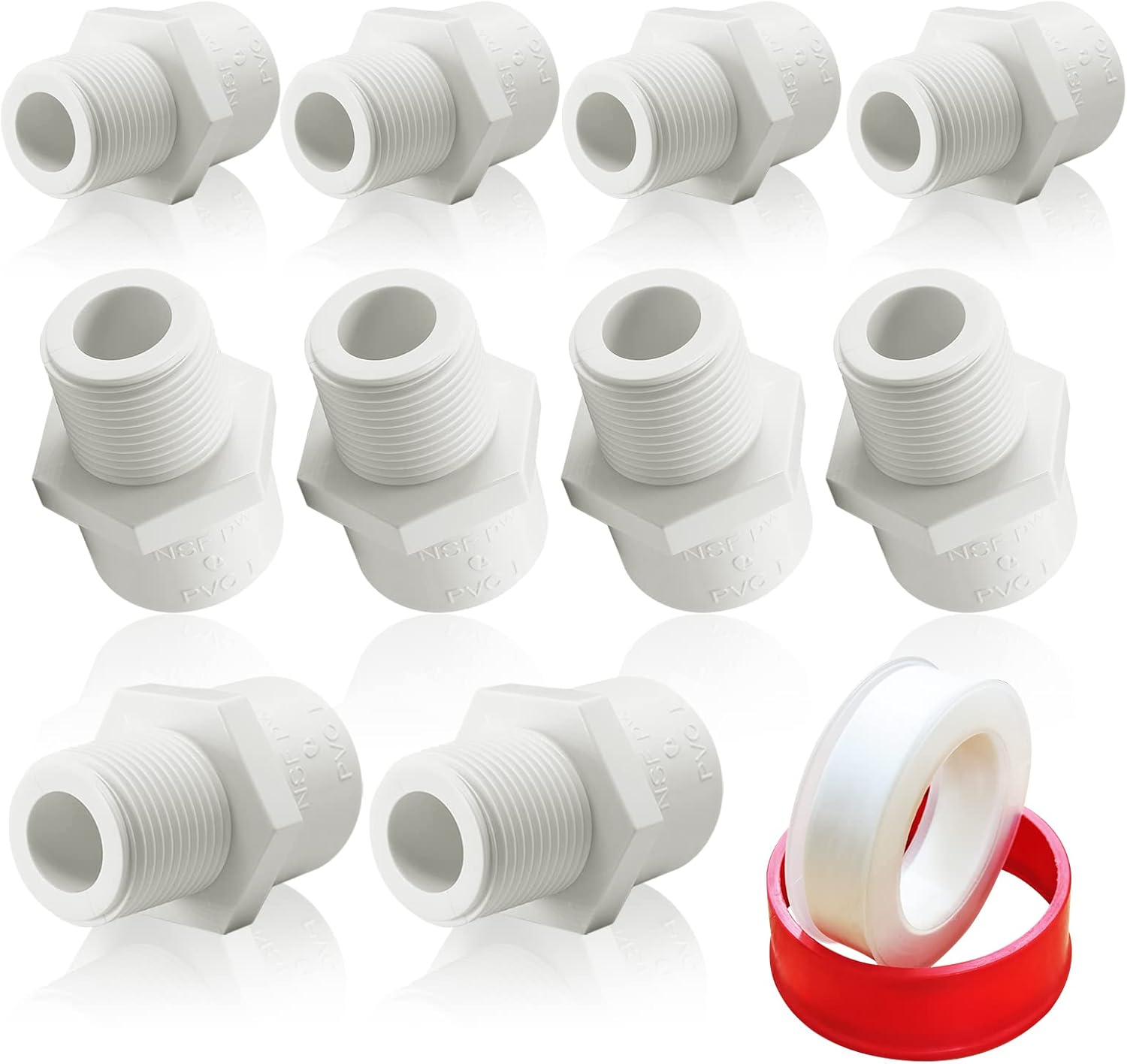 10Pcs White PVC Pipe Fittings, 3/4 NPT Male Thread PVC Pipe